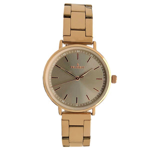 Women 30mm round face watch with gold trim and a gold plated bracelet