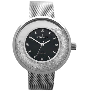 Women's Silver Watch 32mm Floating CZ with Diamond Dial Mesh