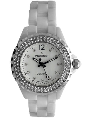 Women's 36mm White Ceramic Watch with Silver Crystal Bezel