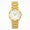 women 32mm  gold plated hex shape watch with crystals on bezel with silver dial stainless steel bracelet