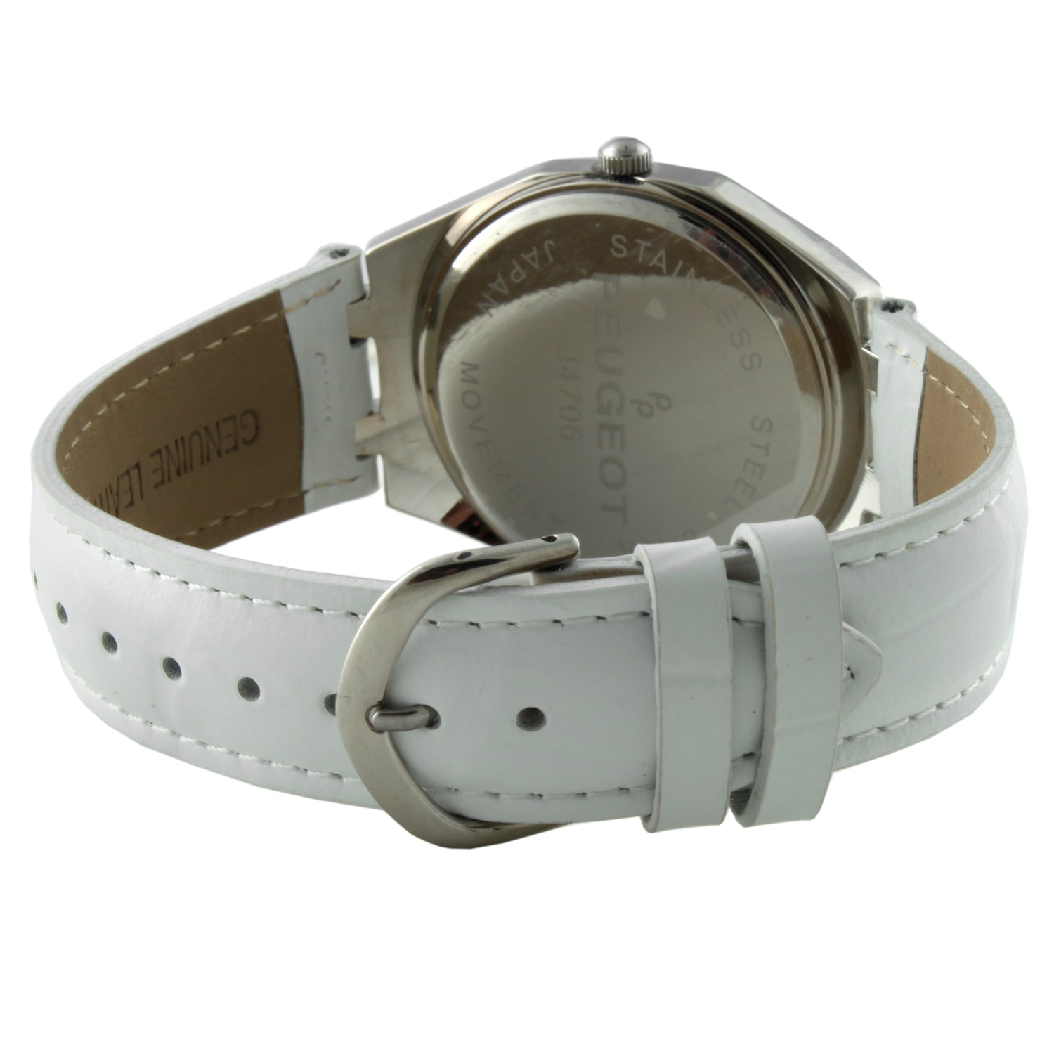 Women's 37mm White Watch with Crystal Bezel Leather Band