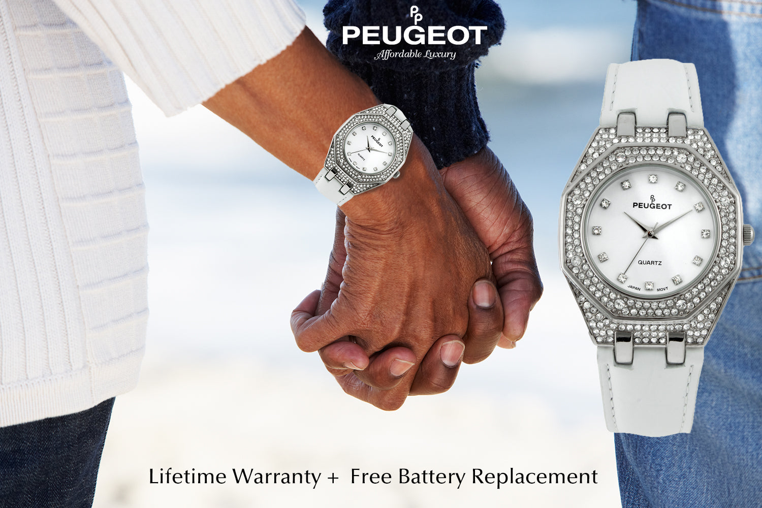 Women's 37mm White Watch with Crystal Bezel Leather Band