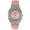 Women 37mm Boyfriend watch with silver trim and crystal bezel and crystal hour markers on a pink face paired with a Pink  leather band