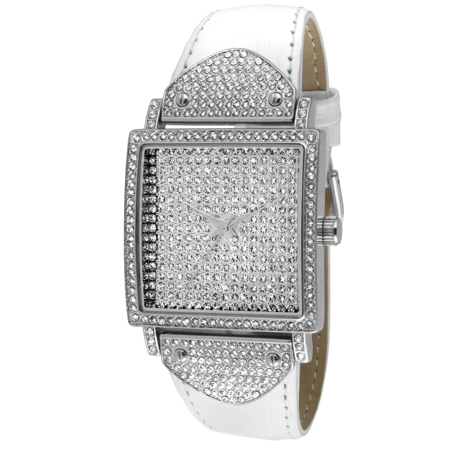 Women's Crystal Couture White Watch Pavet Face with Leather Bands