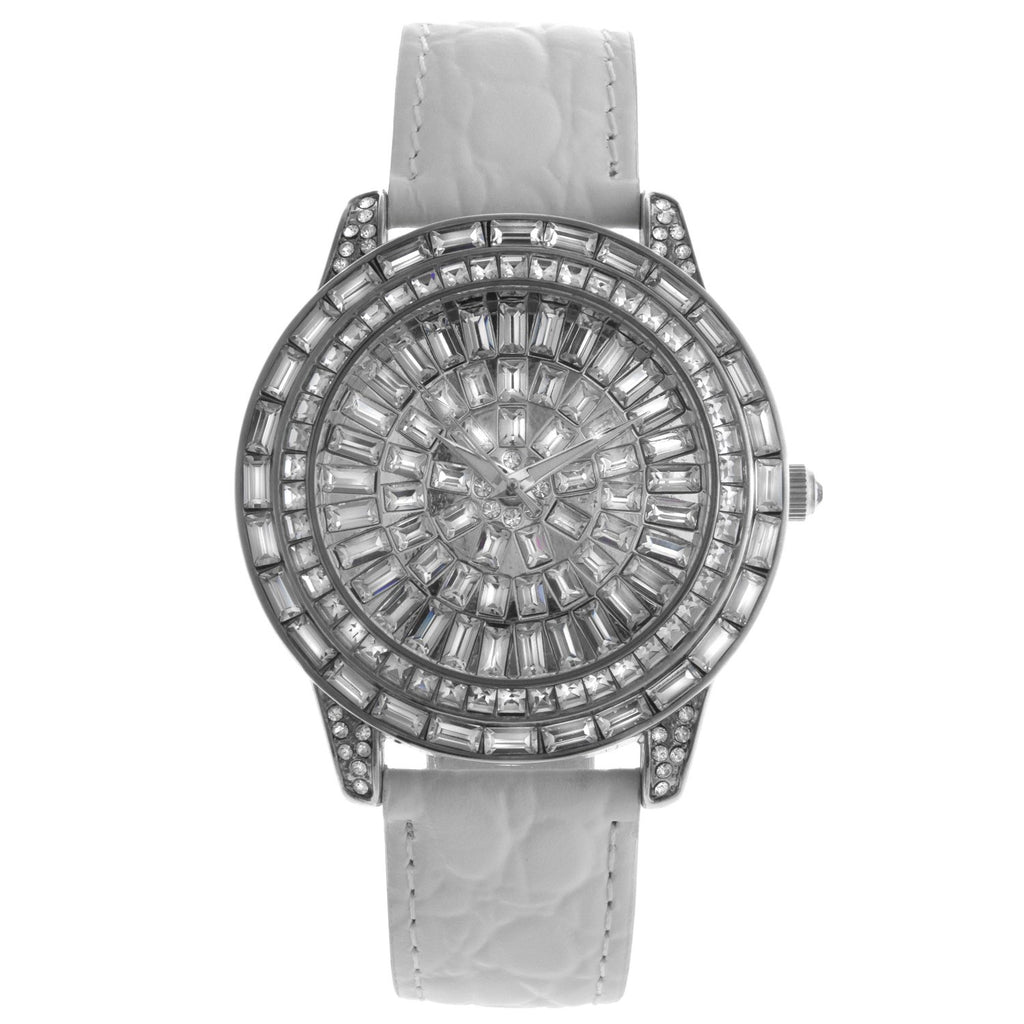 Pandora White Leather Silver-Tone Crystal Watch White Pandora Watch Imagine Grand Silver/White with Diamond  main image 2