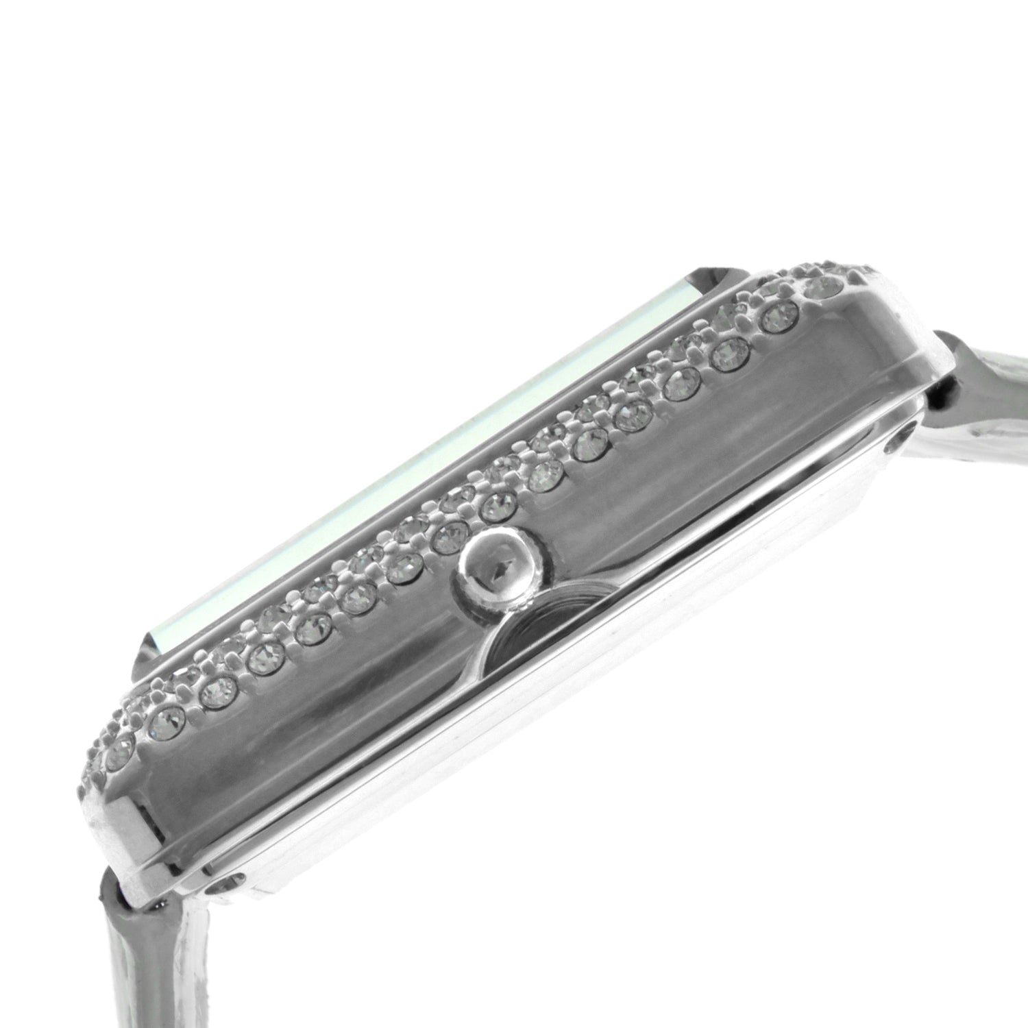 Women's Couture Crystal Silver Watch Tank shape with White Leather Strap