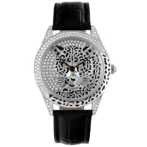 Women's Couture Silver Watch Leopard Dial Swarovski Crystal