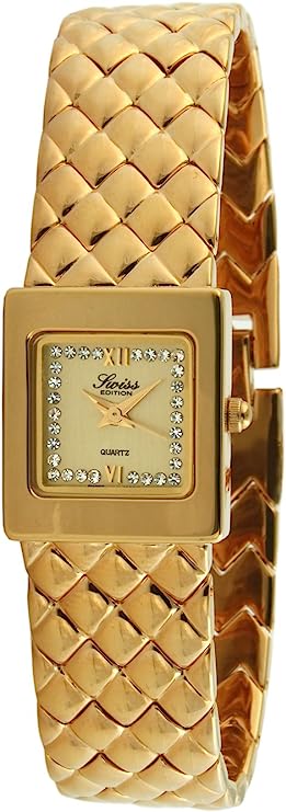 Swiss Edition Women's Luxury 23K Gold Plated Small Square Weave Bracelet