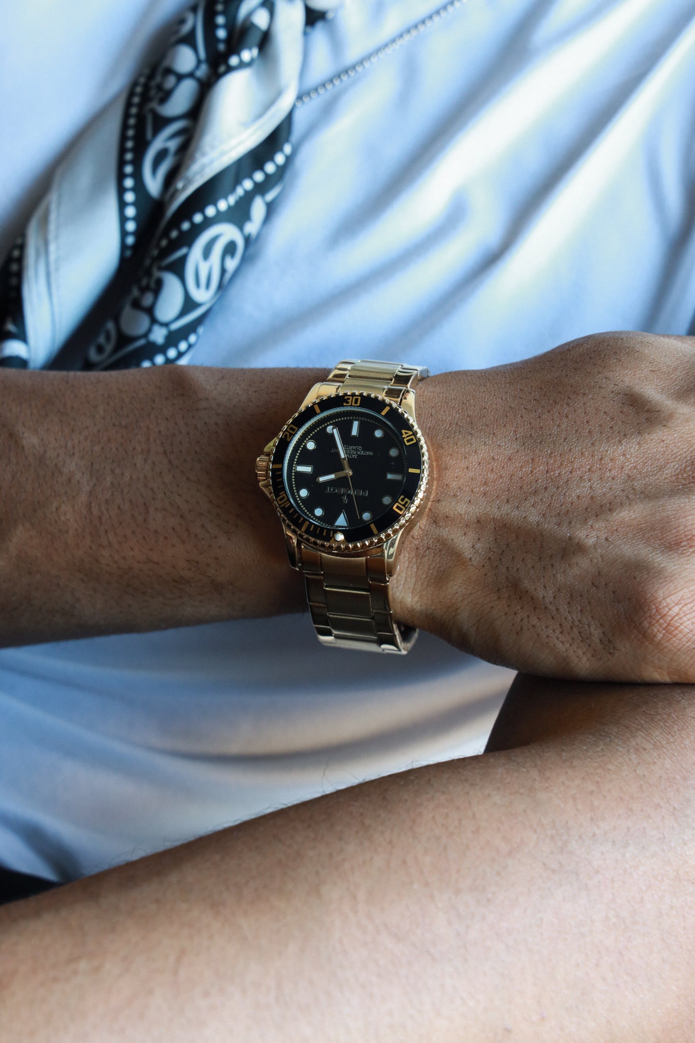 Peugeot Mens Watch Gold Sport Steel Bracelet with Black Dial