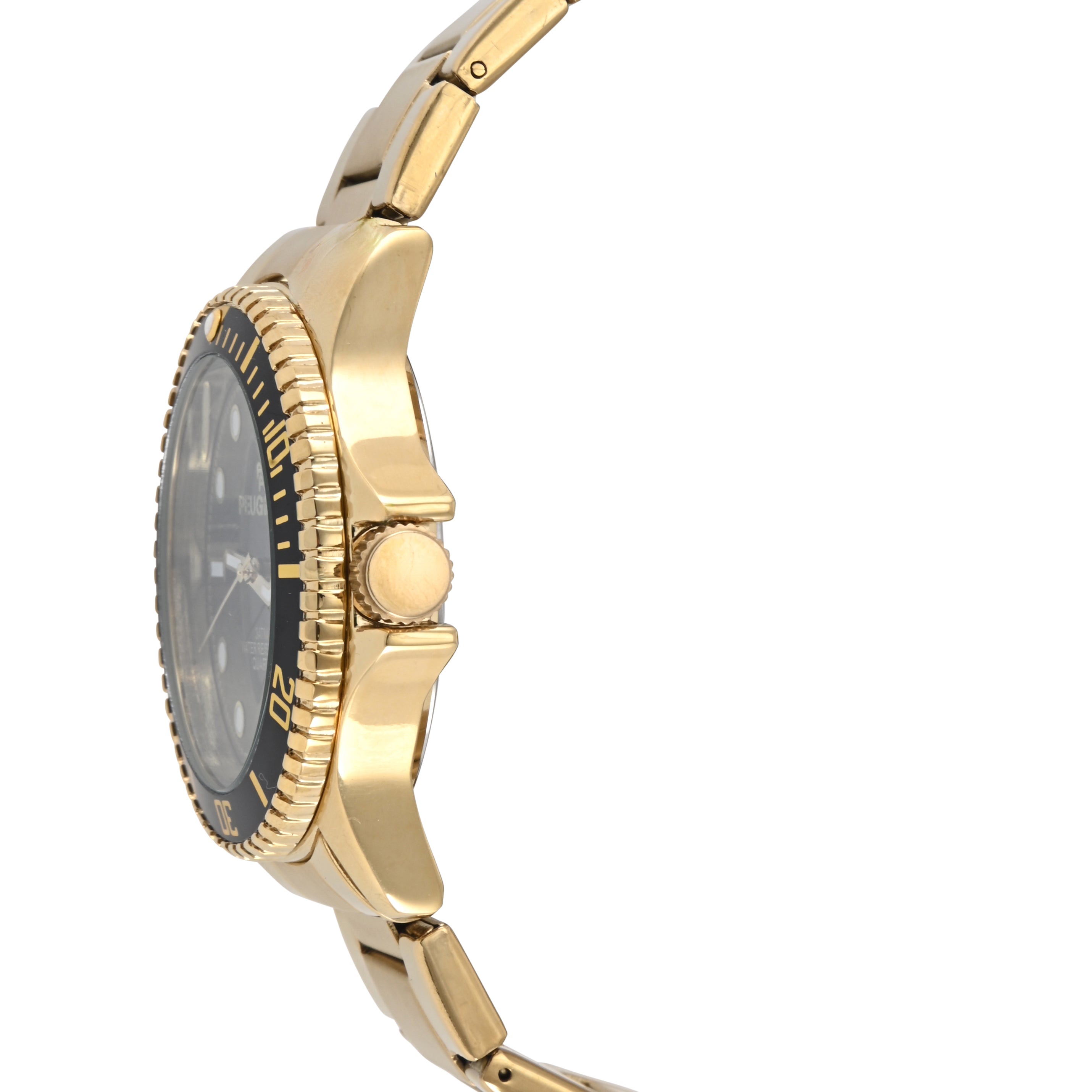 Peugeot Mens Watch Gold Sport Steel Bracelet with Black Dial