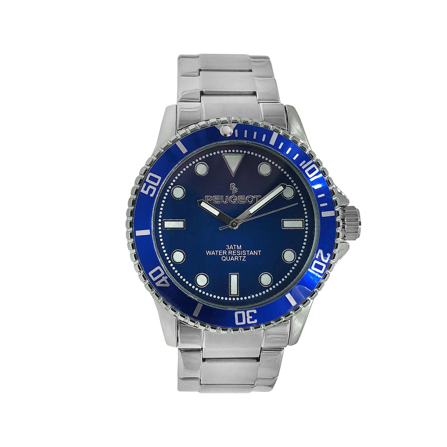 Men's 40mm Blue Dial Sport Bezel Stainless Steel Bracelet Watch
