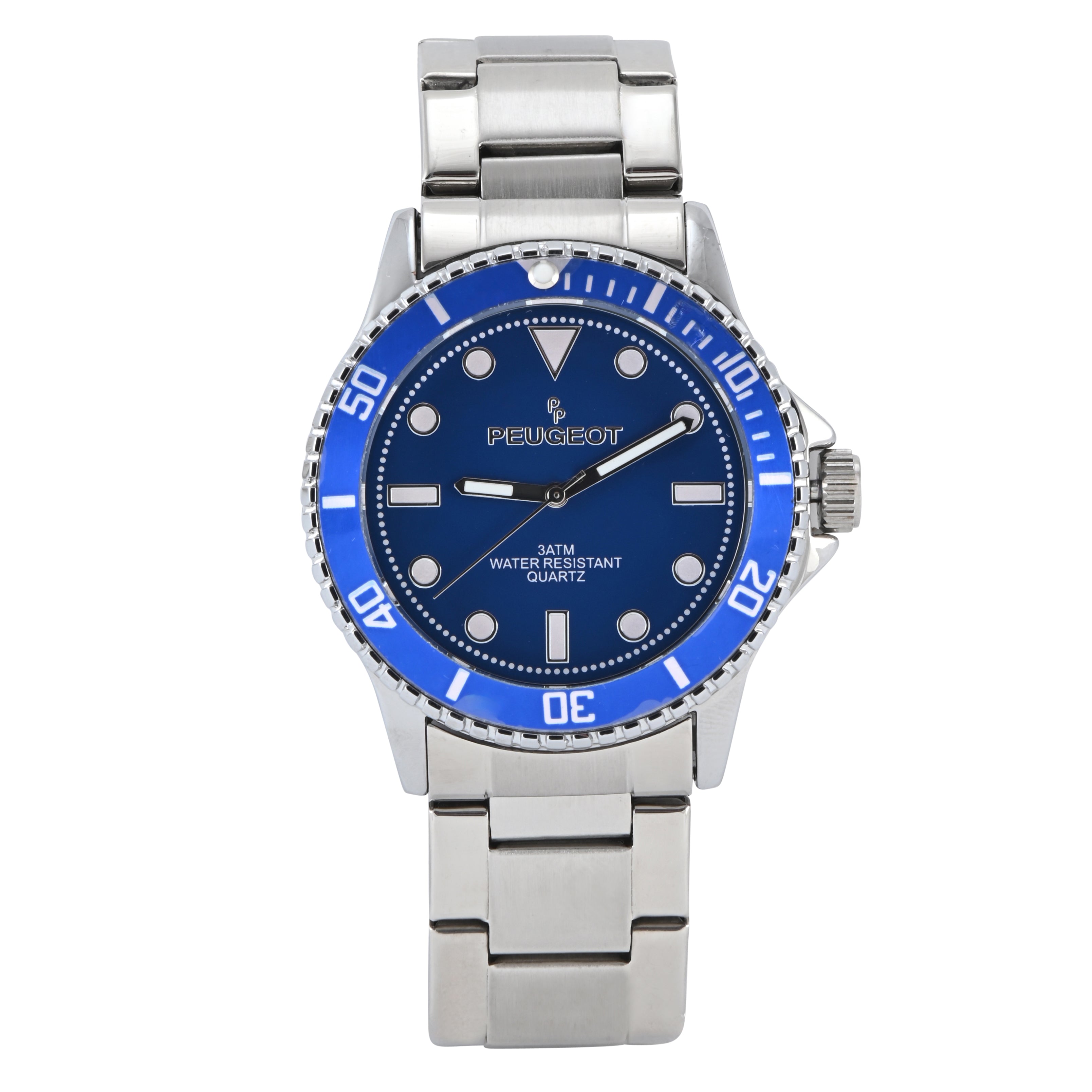 Men's 40mm Blue Dial Sport Bezel Stainless Steel Bracelet Watch