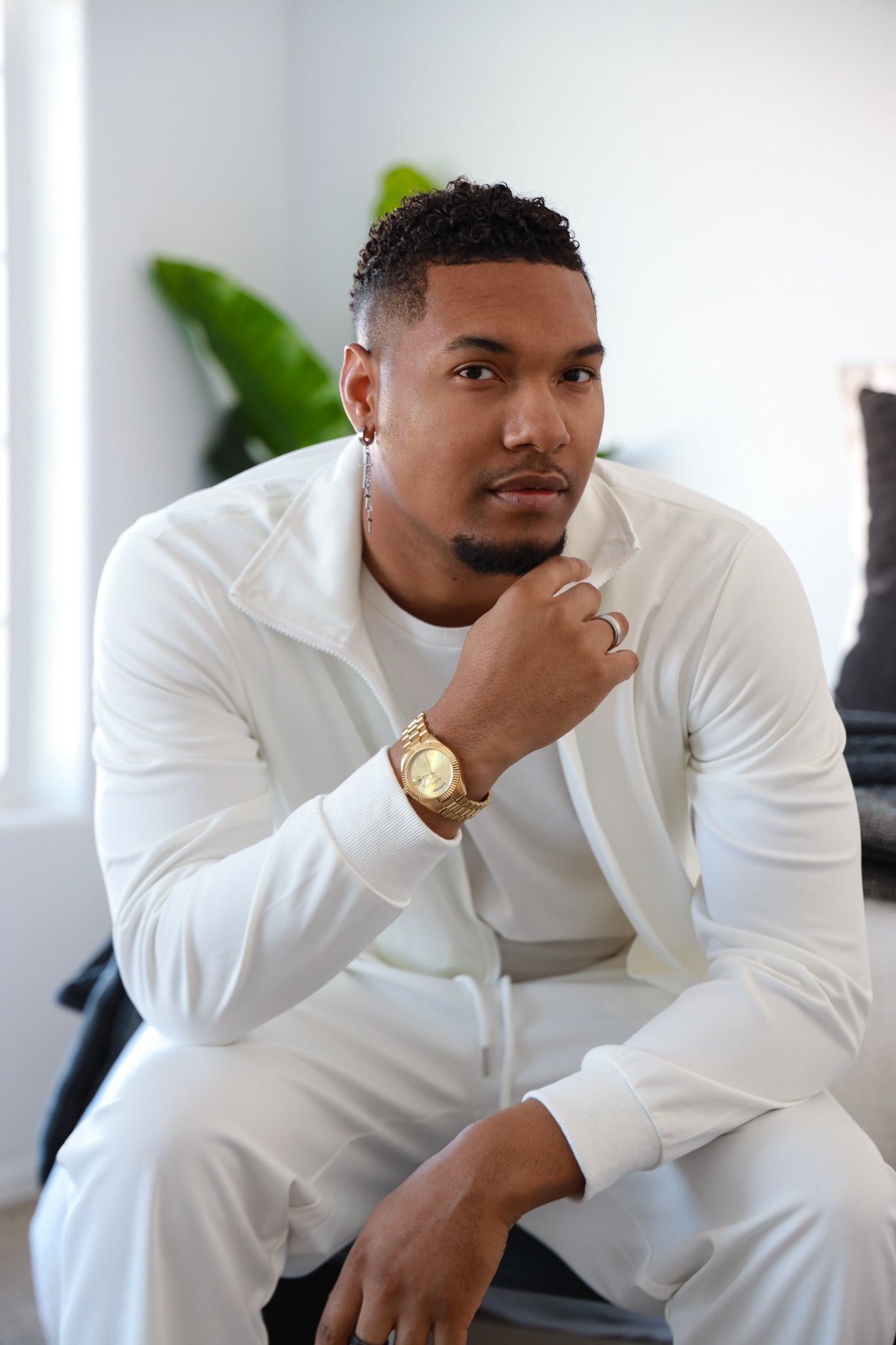 Men's 40mm Gold Face Fluted Bezel Gold Bracelet Watch