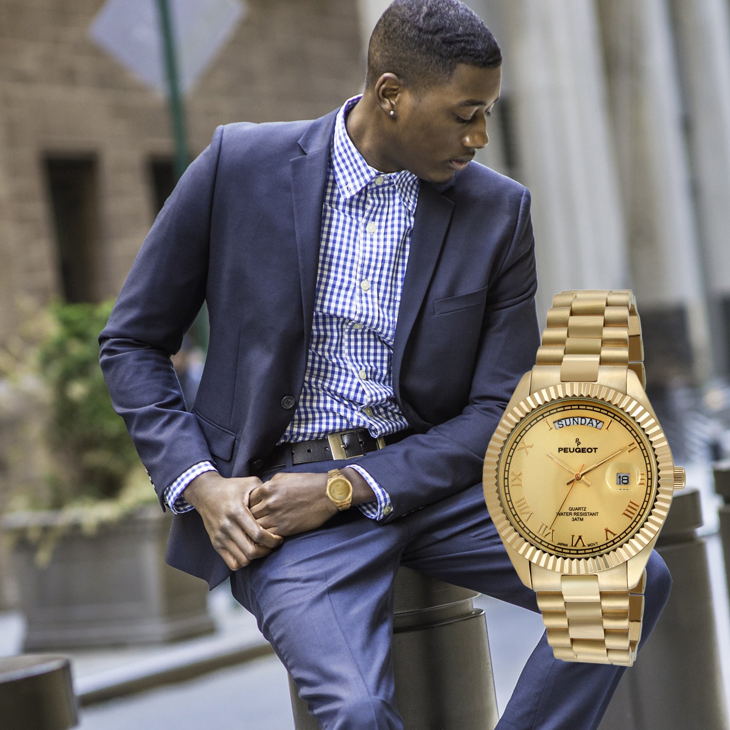 Navy Accent Silver & Rose Bracelet Watch | Joseph Abboud