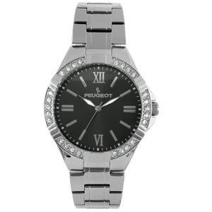 Womens 40mm Round Silver-Tone Crystal Accented Bracelet Watch