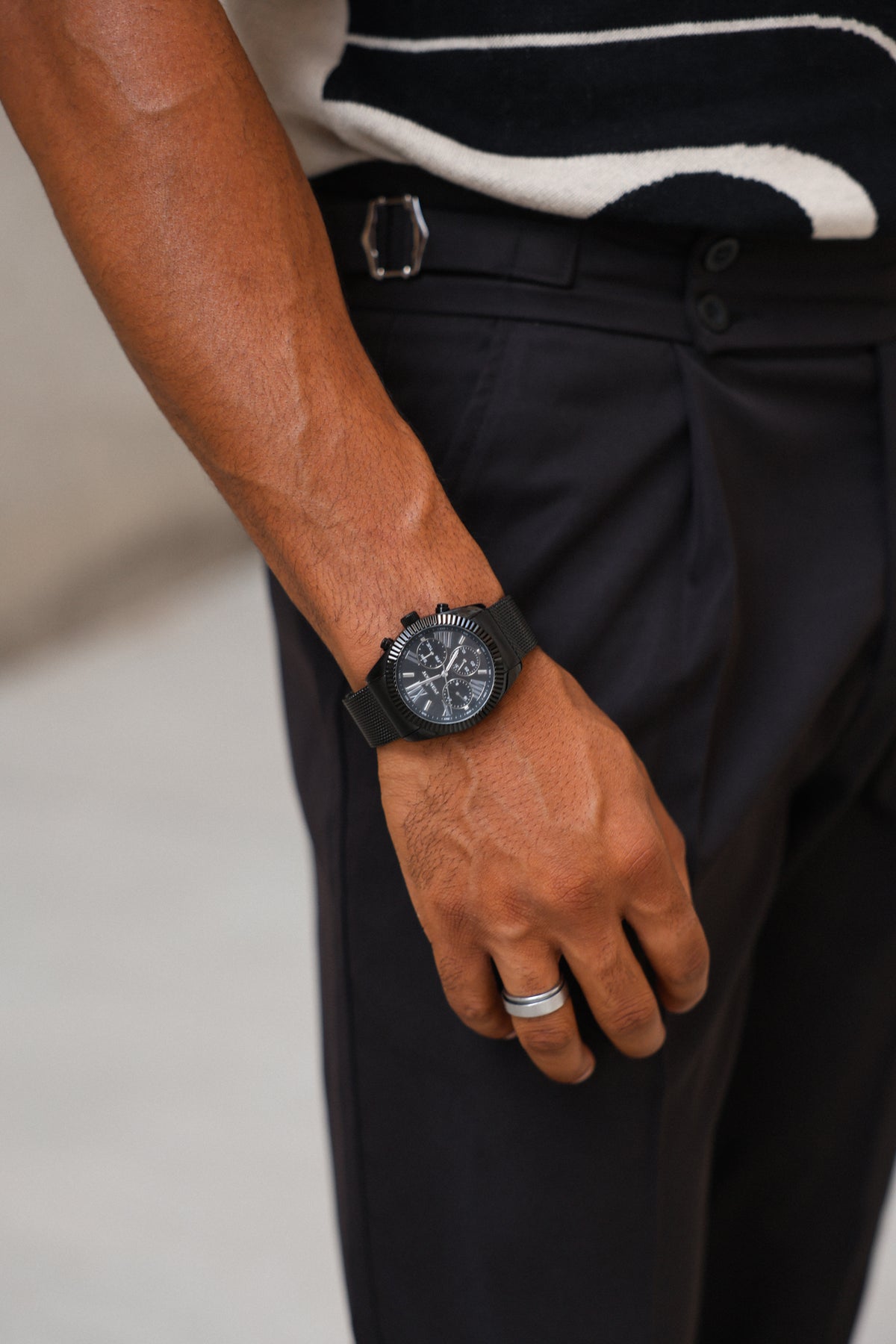 Men's 42mm Black Multi-Function Steel Mesh Watch
