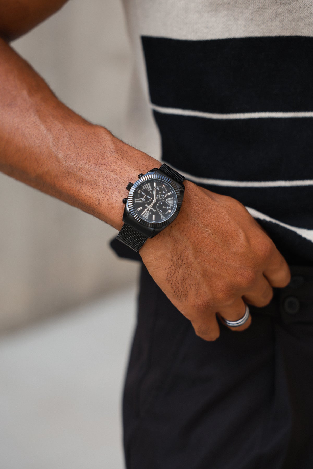 Men's 42mm Black Multi-Function Steel Mesh Watch