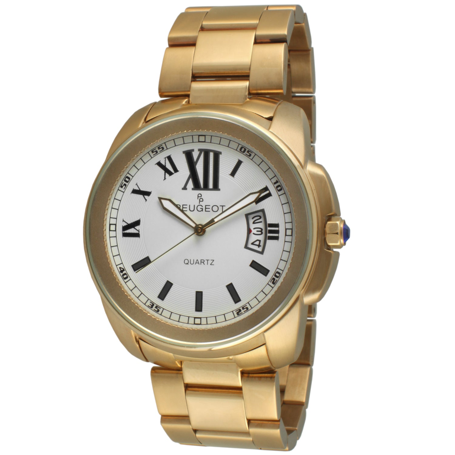 Men s Calendar Gold Watch Stainless Steal Peugeot Watches