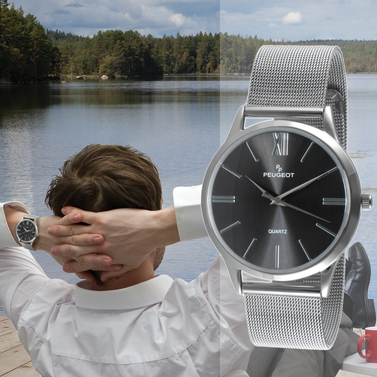 Men's 40mm Grey Dial Slim Case Stainless Steel Mesh Watch