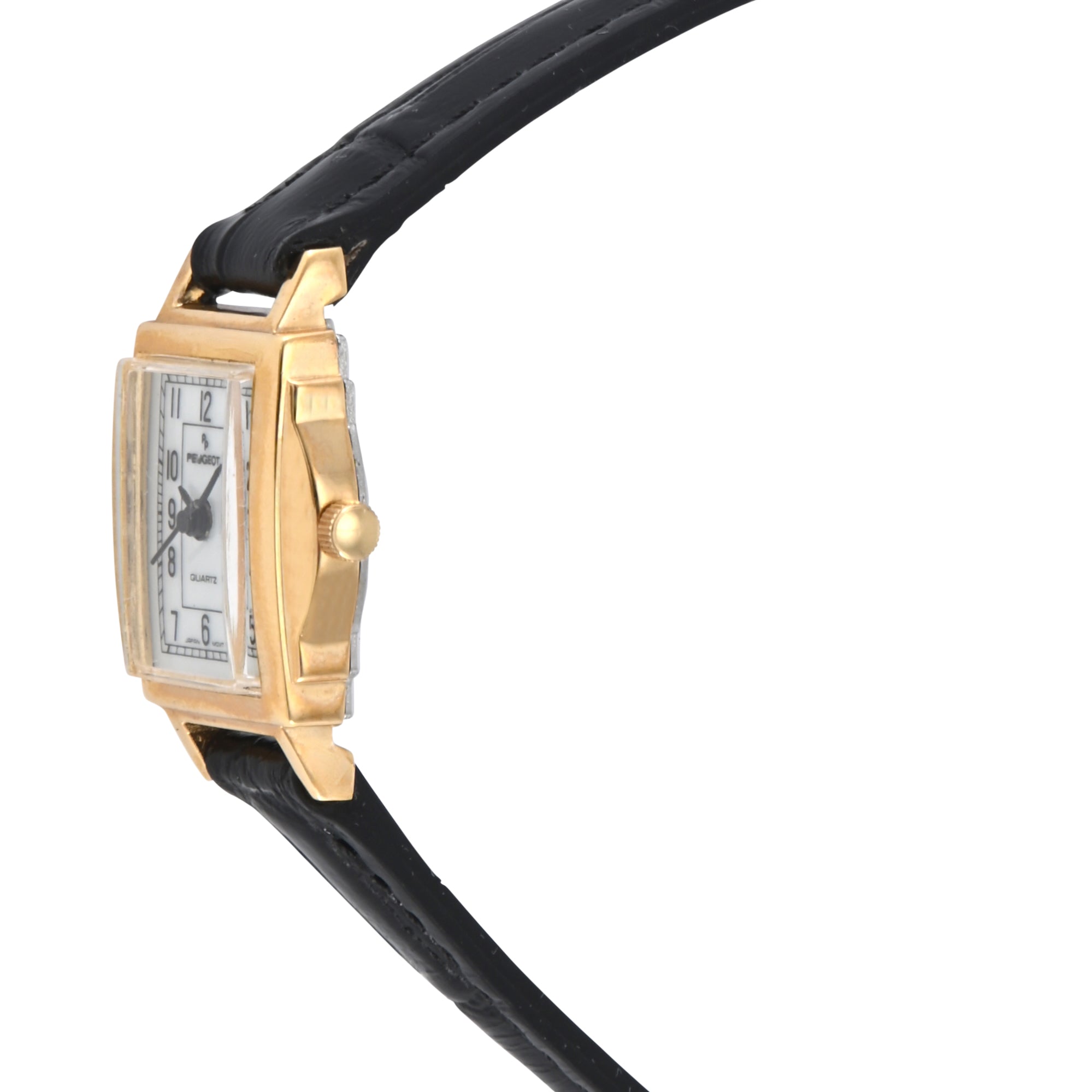 Women's 14K Gold-Plated Rectangular Small Face Watch with Leather Strap