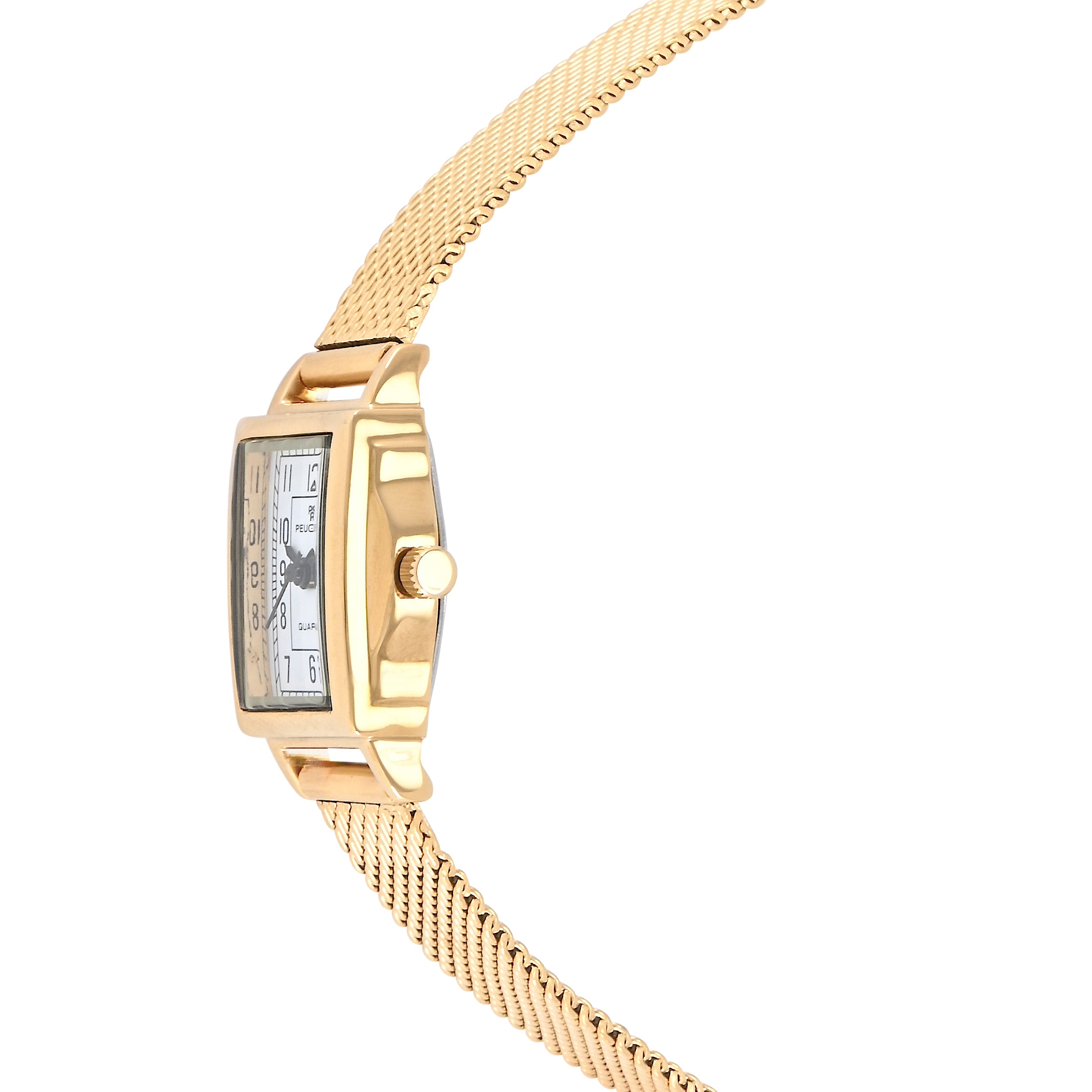 Women's Vintage 14K Gold-Plated Rectangular Small Face Watch with Gold Mesh Bracelet