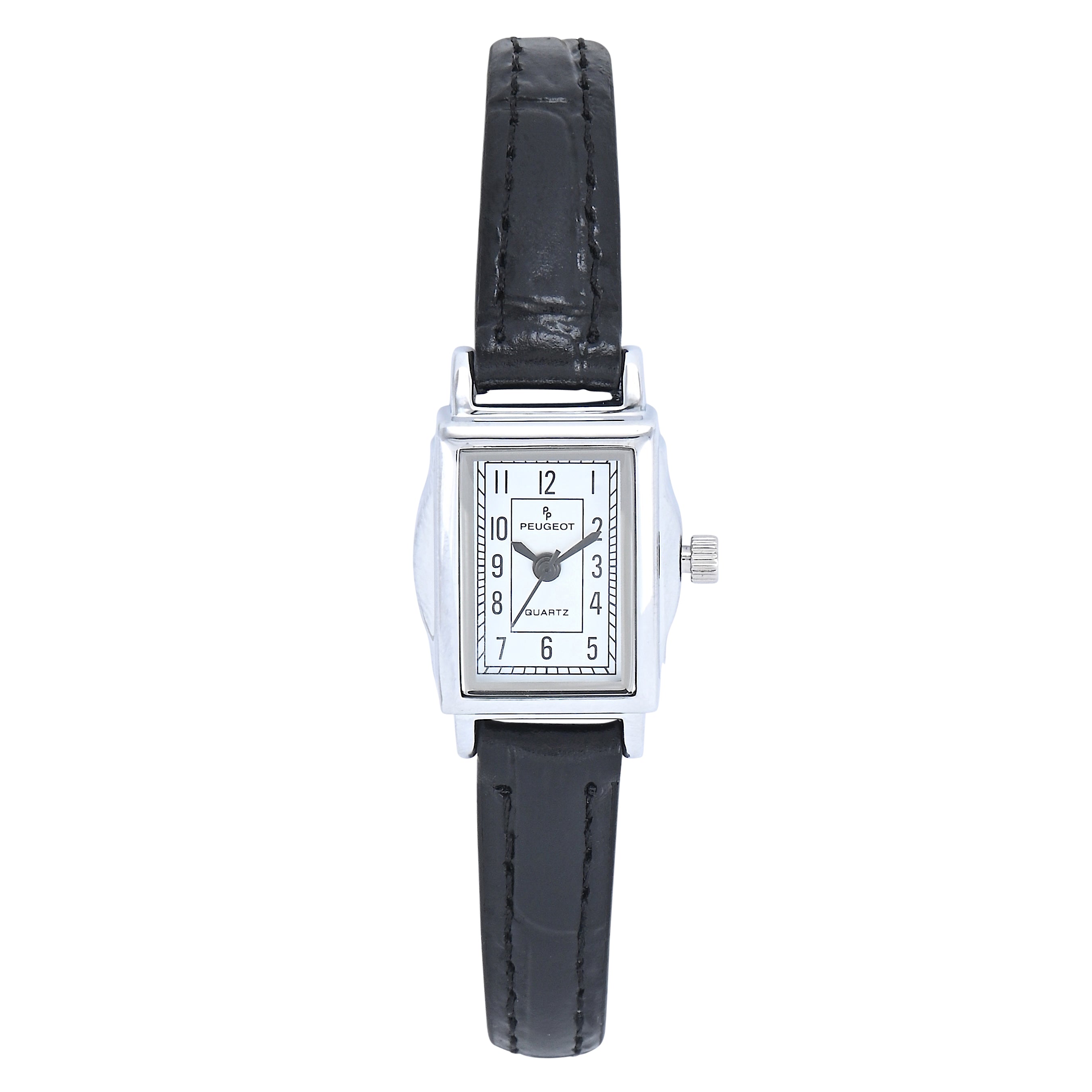 Women's Vintage Rectangular Silver Case Small Face Watch with Leather Strap