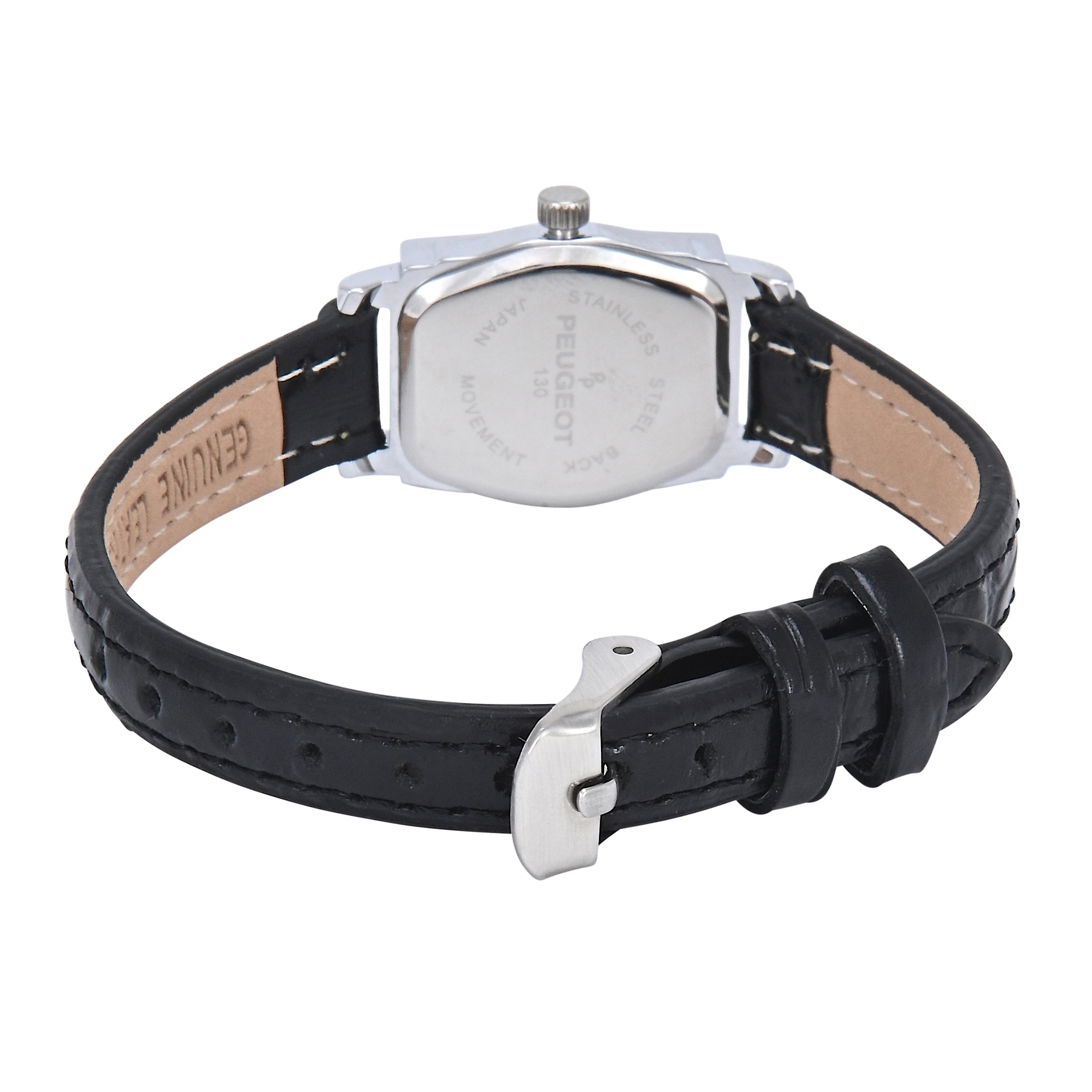Women's Vintage Rectangular Silver Case Small Face Watch with Leather Strap