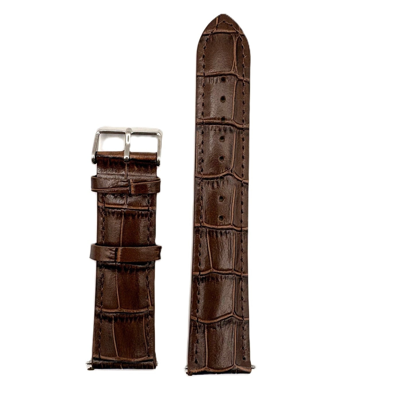 Men's Brown Croc Embossed Leather Strap- Silver Buckle | 22MM