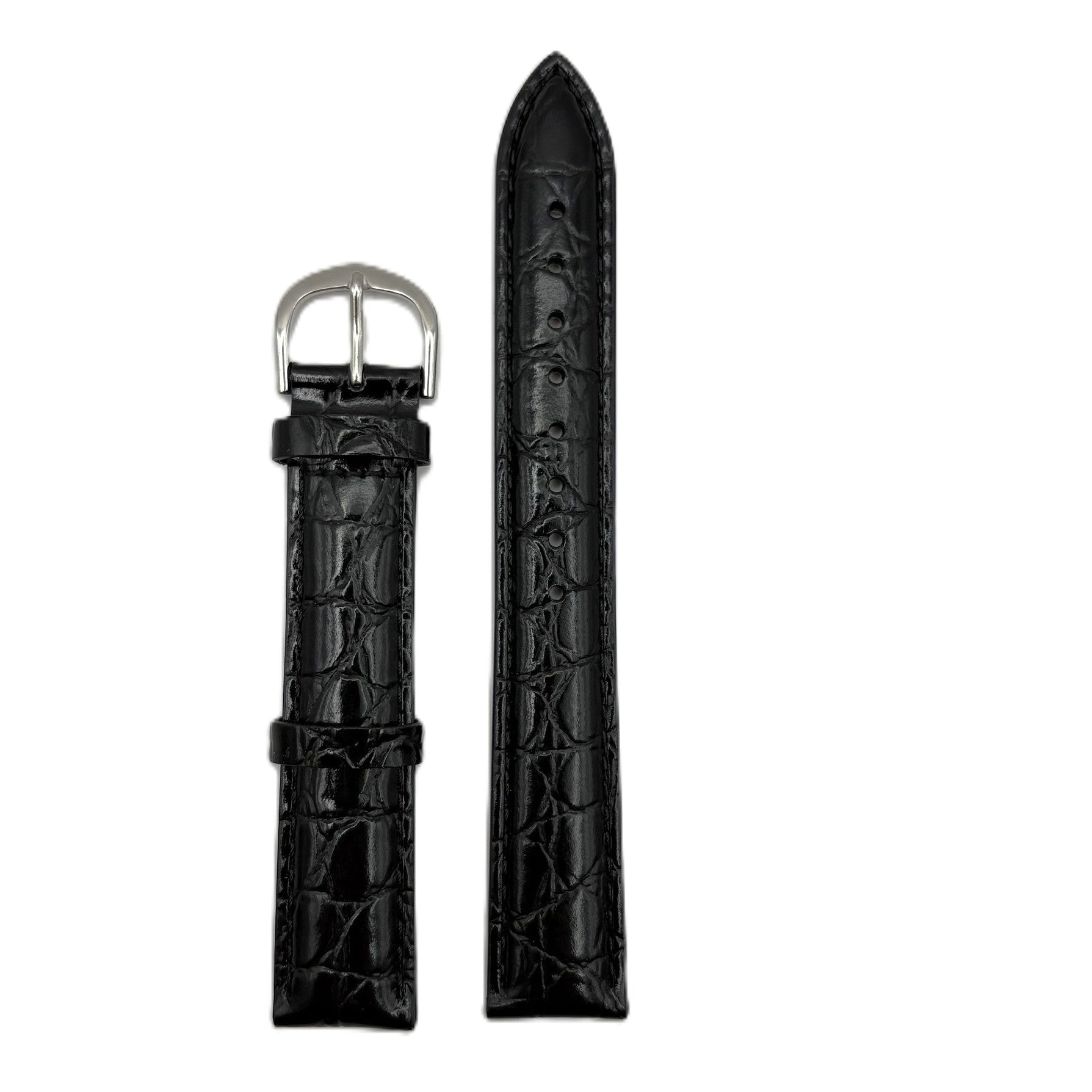 Men's Black Lizard Embossed Leather Strap - Silver Buckle | 18MM