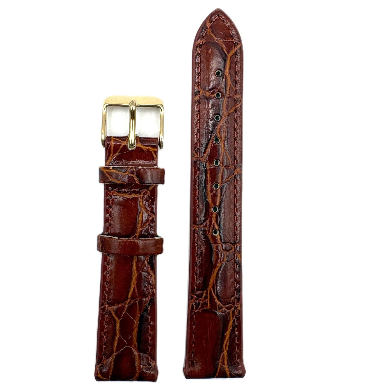 Men's Brown Lizard Embossed Leather Strap- Gold Buckle | 18MM