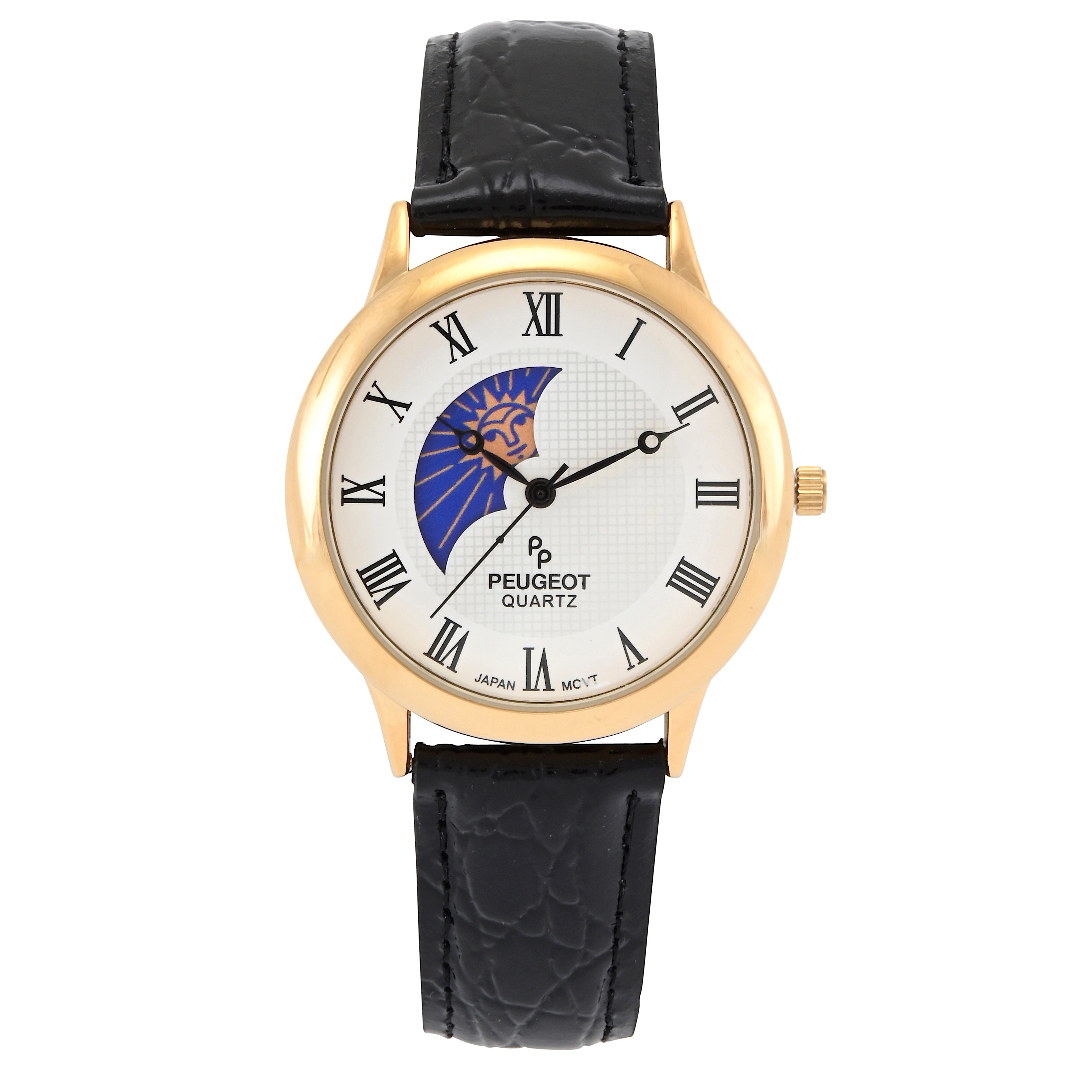 Men's 38mm White Dial Sun-Moon Leather Strap watch