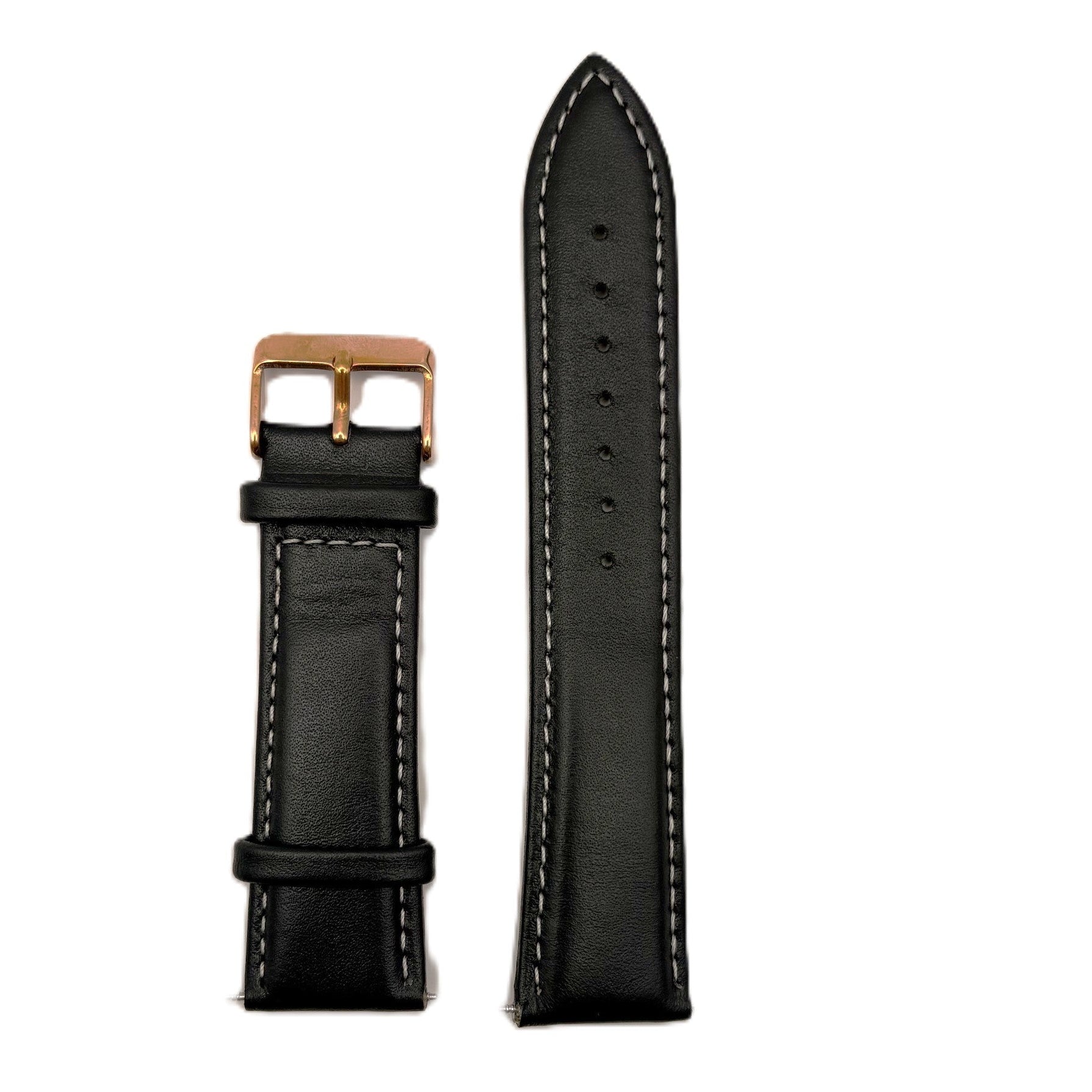 Men's Black Smooth Leather Strap- Rose-Gold Buckle | 22MM