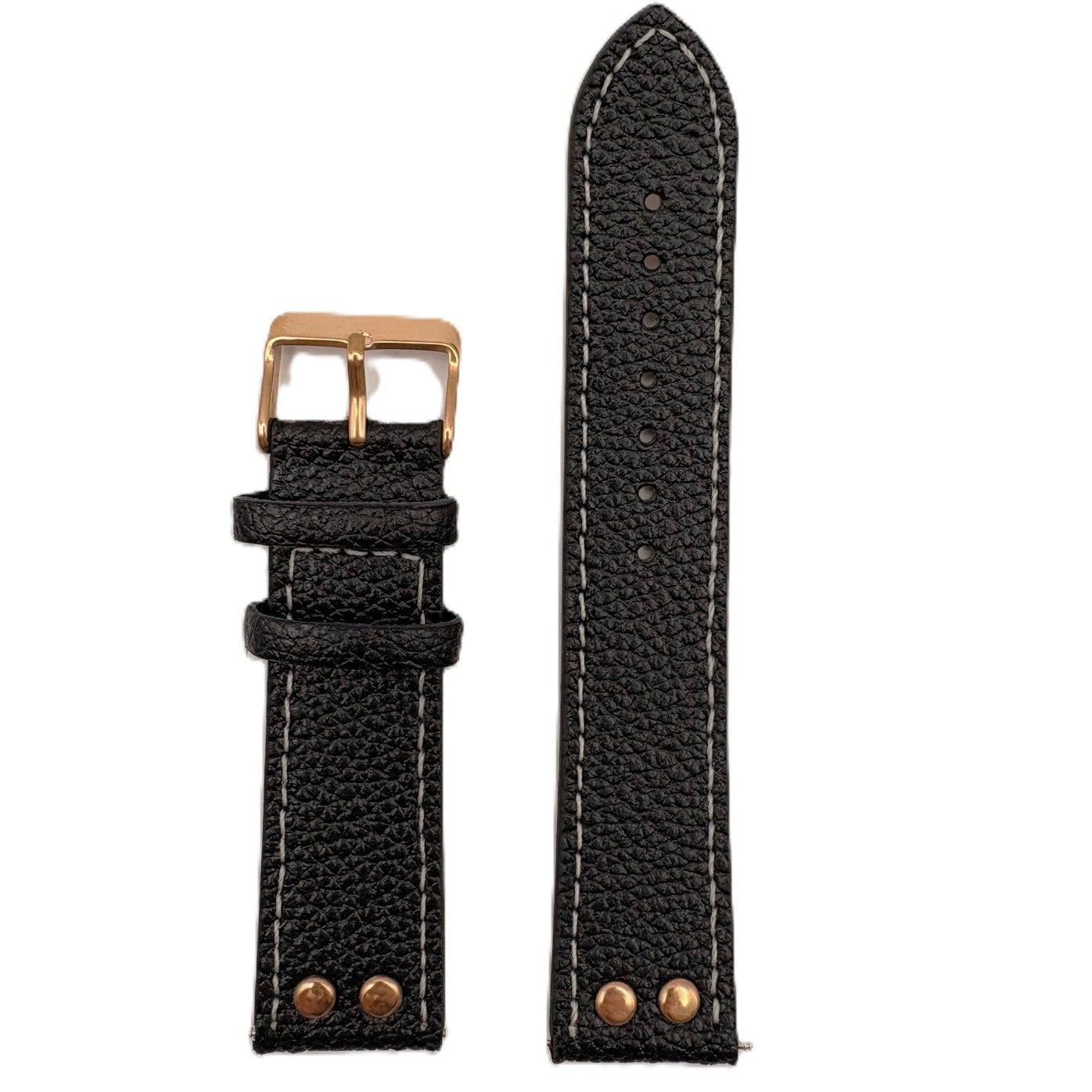 Men's Black Textured Leather Strap with Screw Accents- Rose-Gold Buckle | 22MM