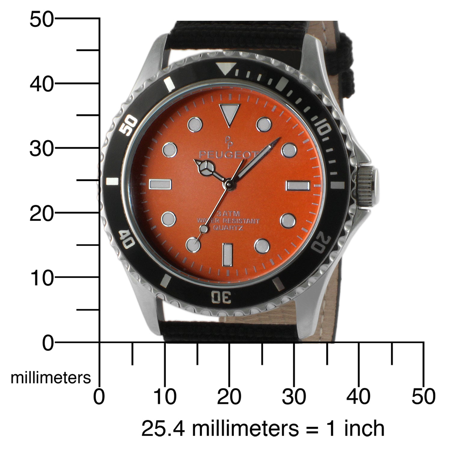 Men's 42mm Sport Bezel Watch with Orange Dial and Canvas Strap