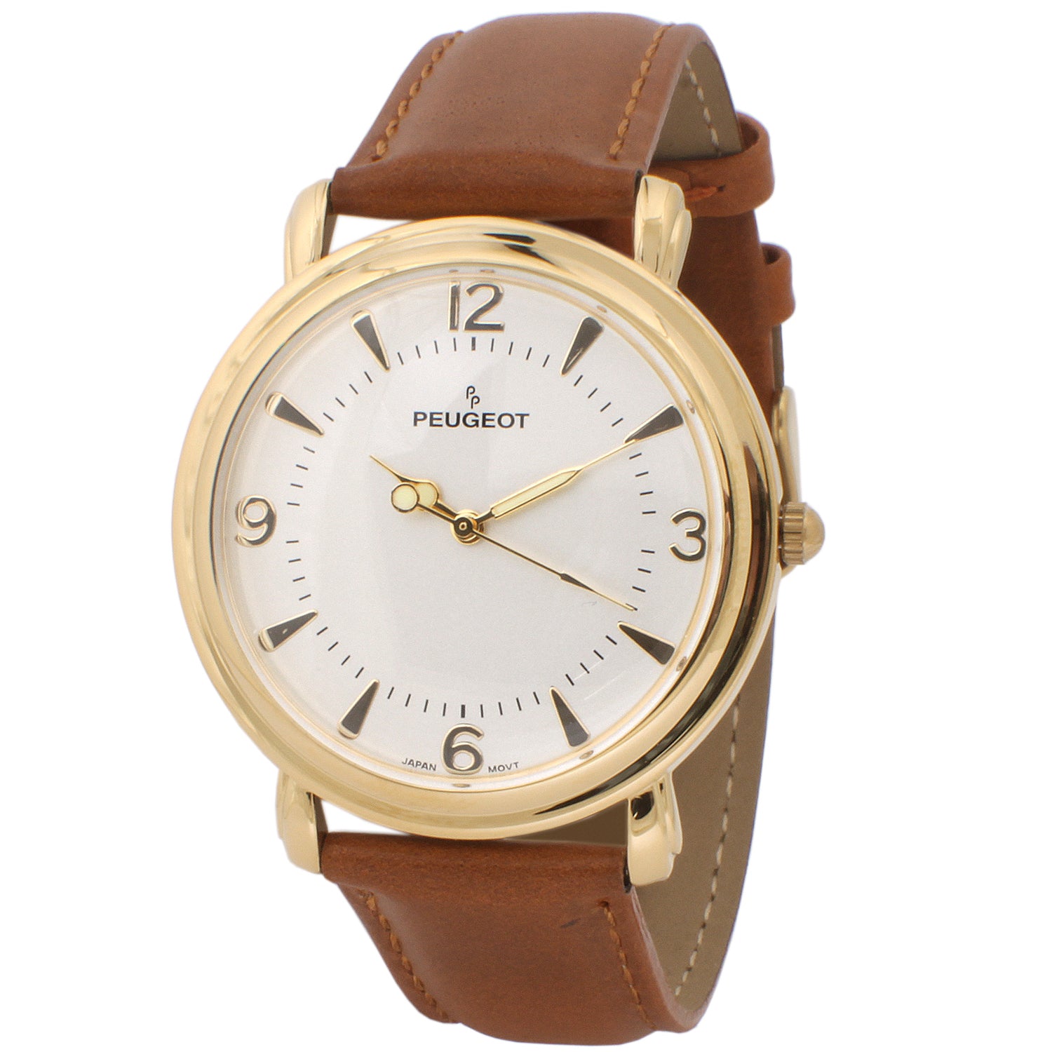 Men's Slim 14K Gold Plated Watch with Leather Band