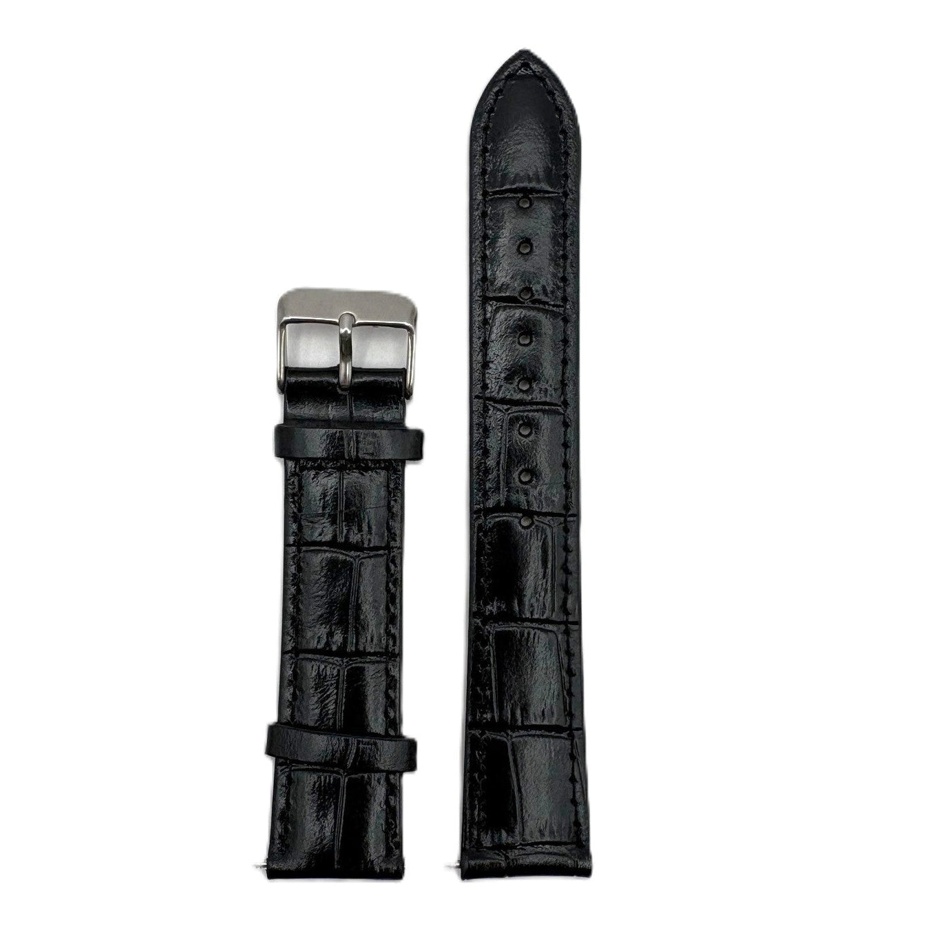 Men's Black Croc Embossed Leather Strap- Silver Buckle | 20MM