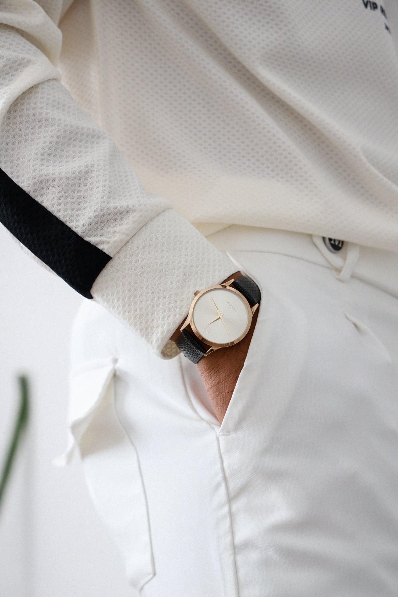 Men's 40mm Wafer Slim Round Gold-Plated Case Watch with Leather Strap