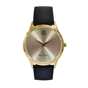 Men's 40mm Wafer Slim Round Gold-Plated Case Watch with Nude Dial and Leather Strap