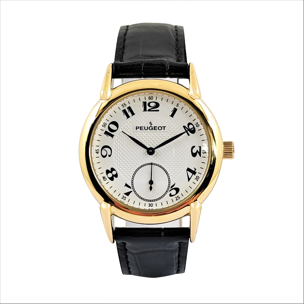 Men's Vintage 38mm Round Gold Plated Watch with Black Leather