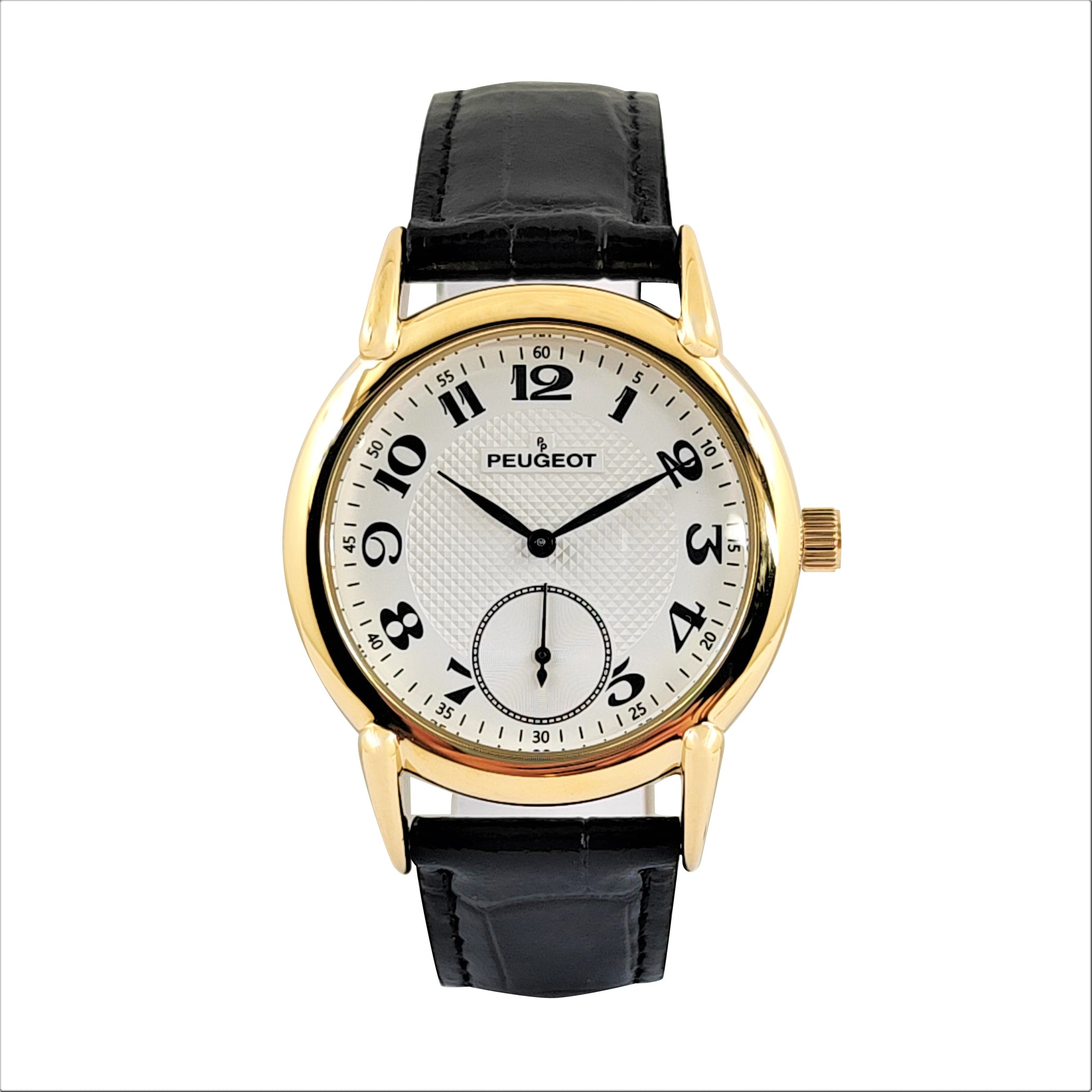 Peugeot Super Slim 14K Gold Plated Genuine Leather Band Sheffield Watch Black Men's