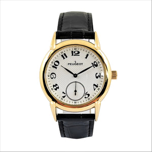 Men’s Vintage 38mm Round Gold Plated Watch with Black Leather Band