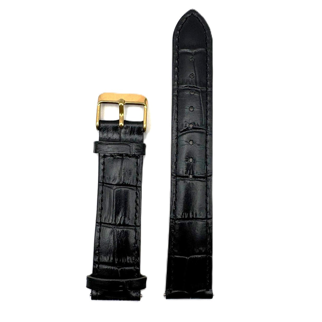 Men's Black Croc Embossed Leather Strap- Gold Buckle | 20MM