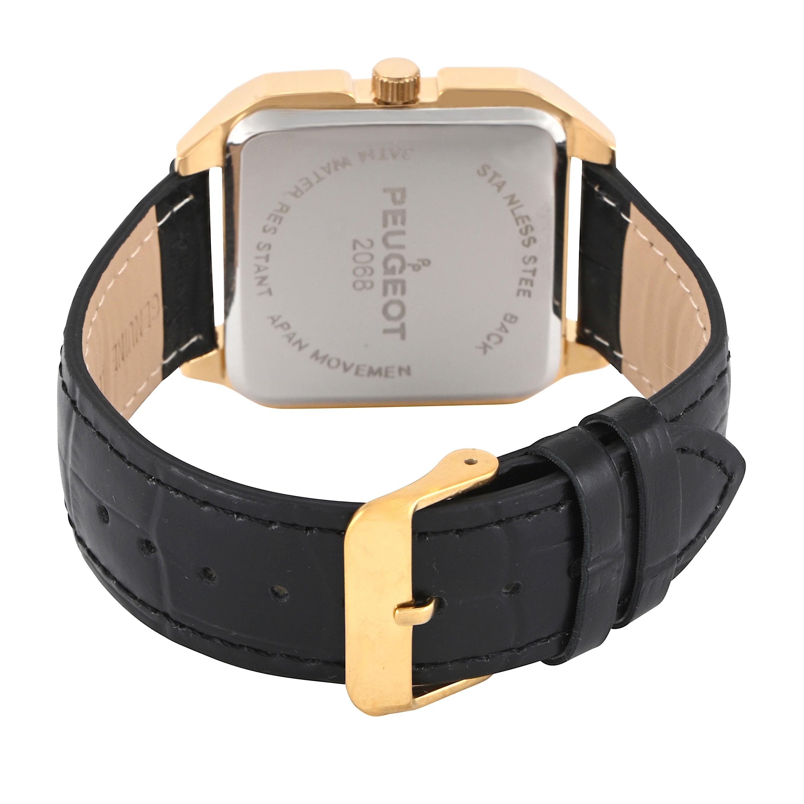 Men's 14K Gold-Plated Square Vintage Dress Watch with Roman Numeral Dial and Black Leather Strap