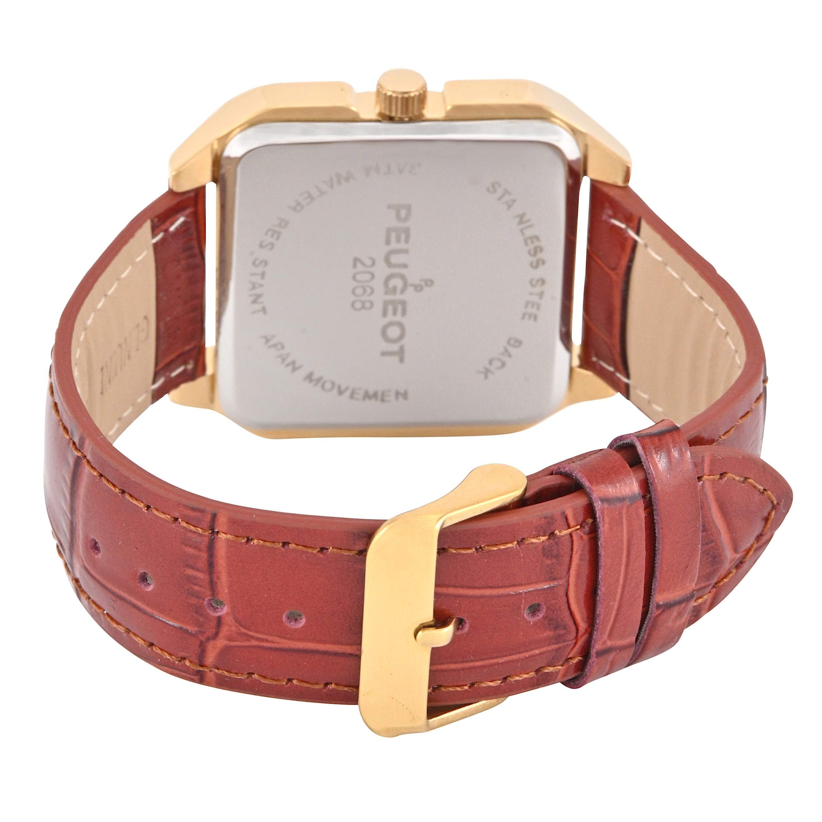 Men's 14K Gold-Plated Square Vintage Dress Watch with Roman Numeral Dial and Brown Leather Strap