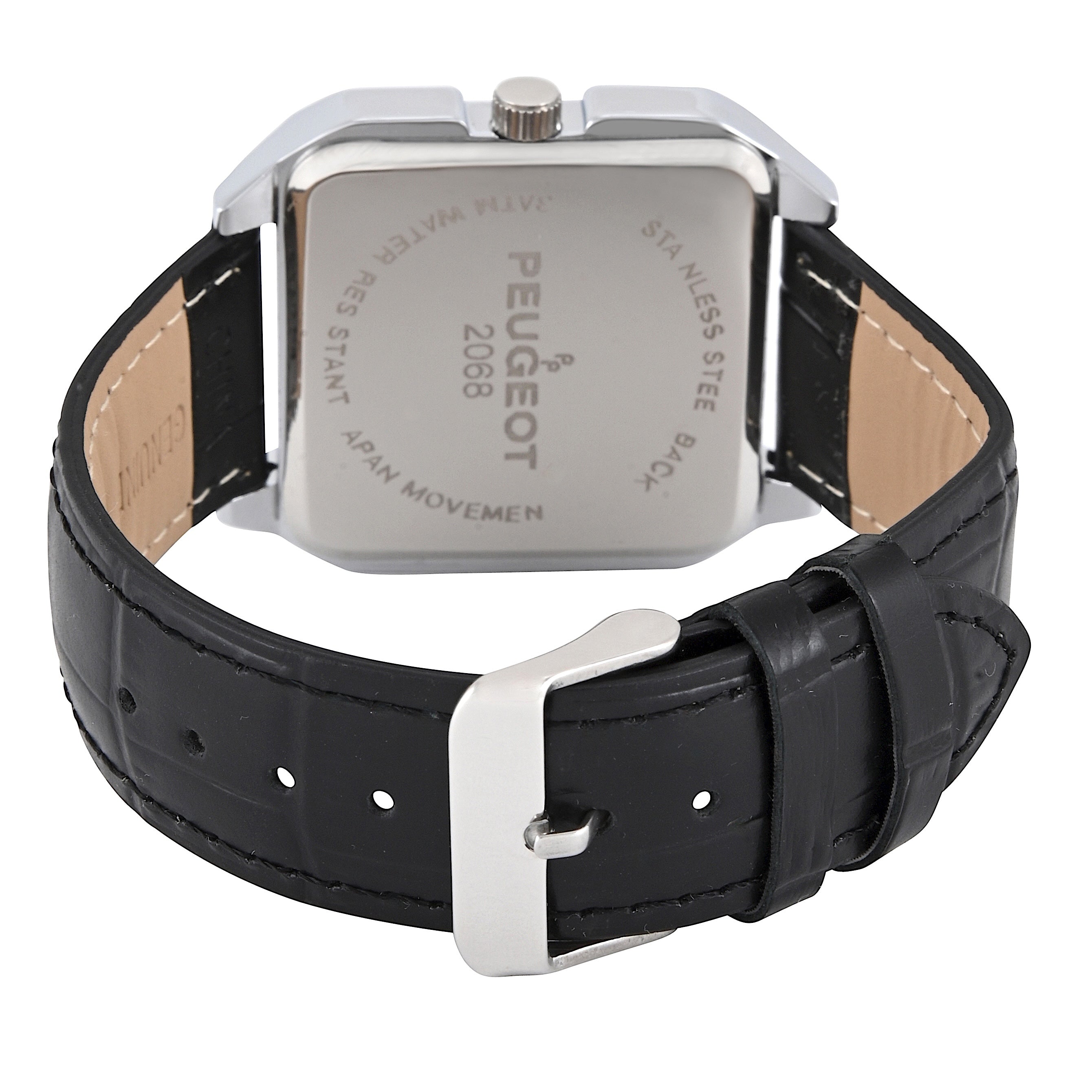 Men's Black Dial Square Vintage Dress Watch with Roman Numeral Dial and Black Leather Strap
