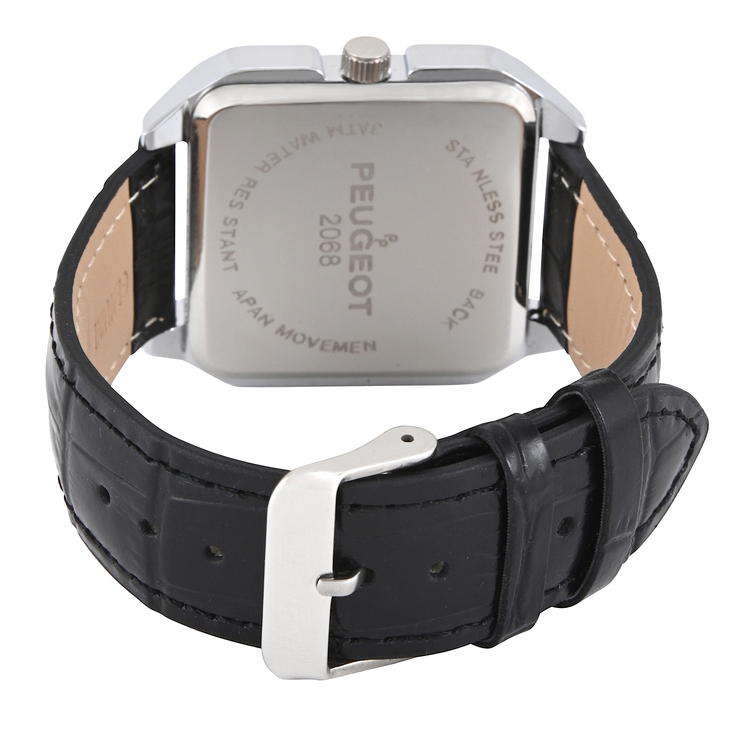 Men's White Dial Square Vintage Dress Watch with Roman Numeral Dial and Black Leather Strap