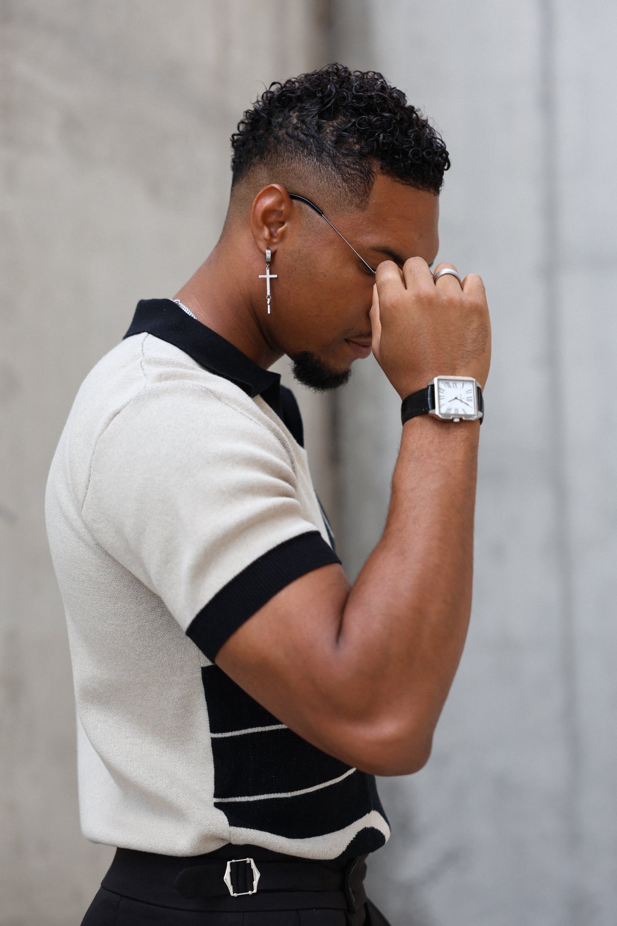 Men's White Dial Square Vintage Dress Watch with Roman Numeral Dial and Black Leather Strap