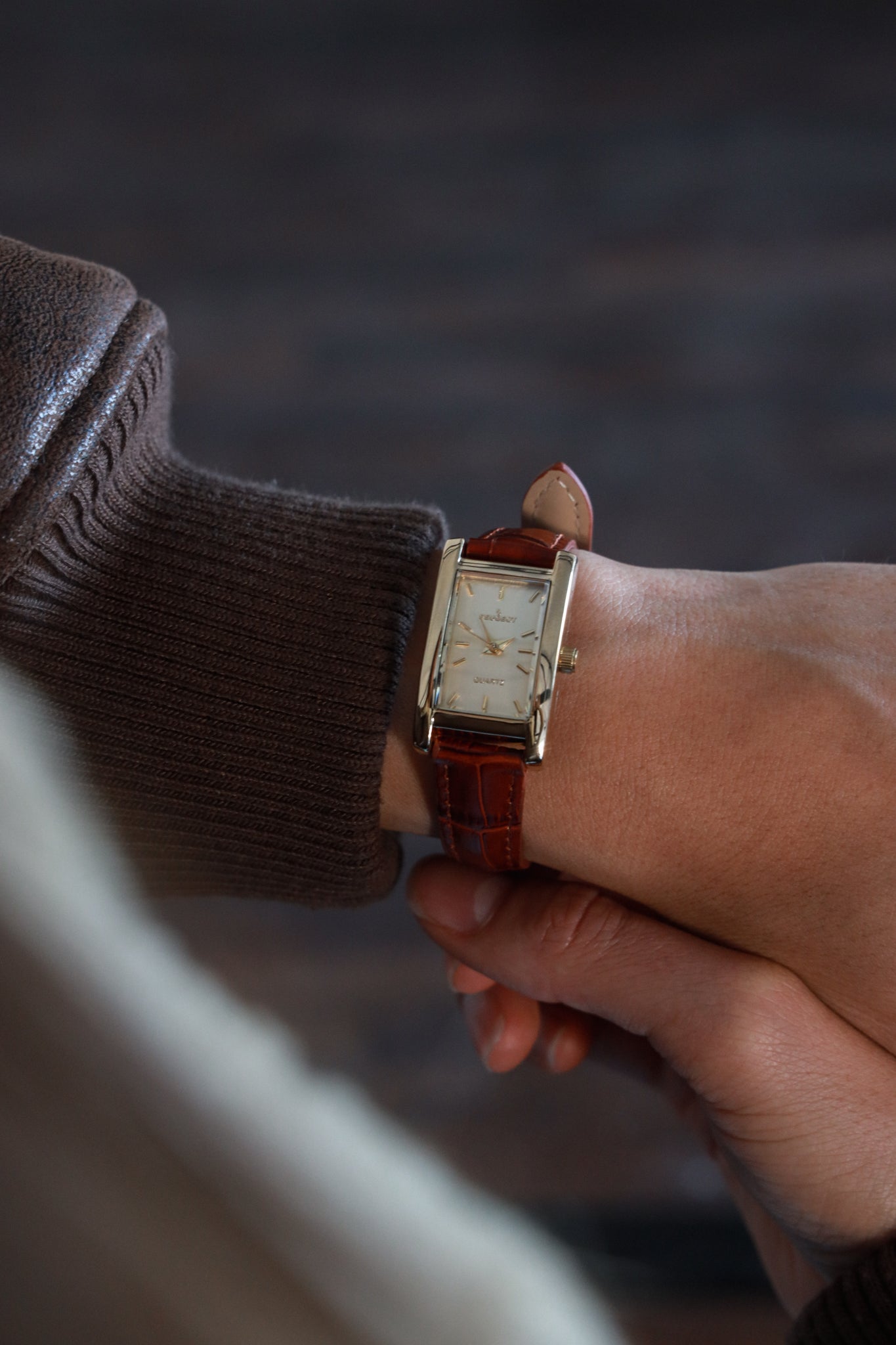 Women's 34x20mm Contour Dress Watch Brown Leather Strap
