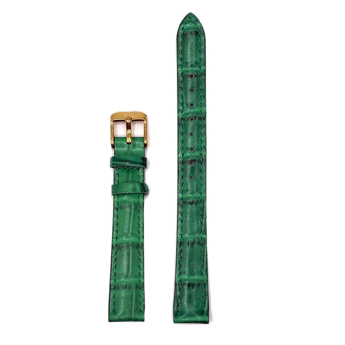 Women's Green Croc Embossed Leather Strap- Gold Buckle | 14MM