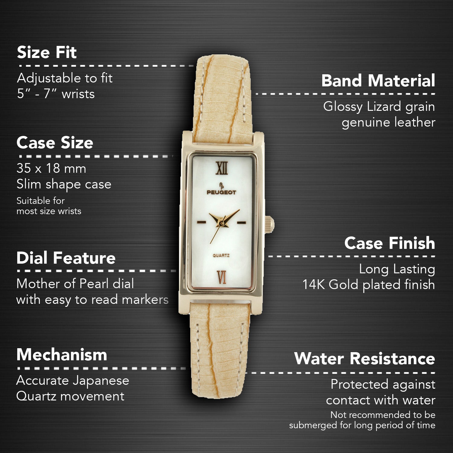 Women 35x18mm Watch Glossy Tan Leather Strap